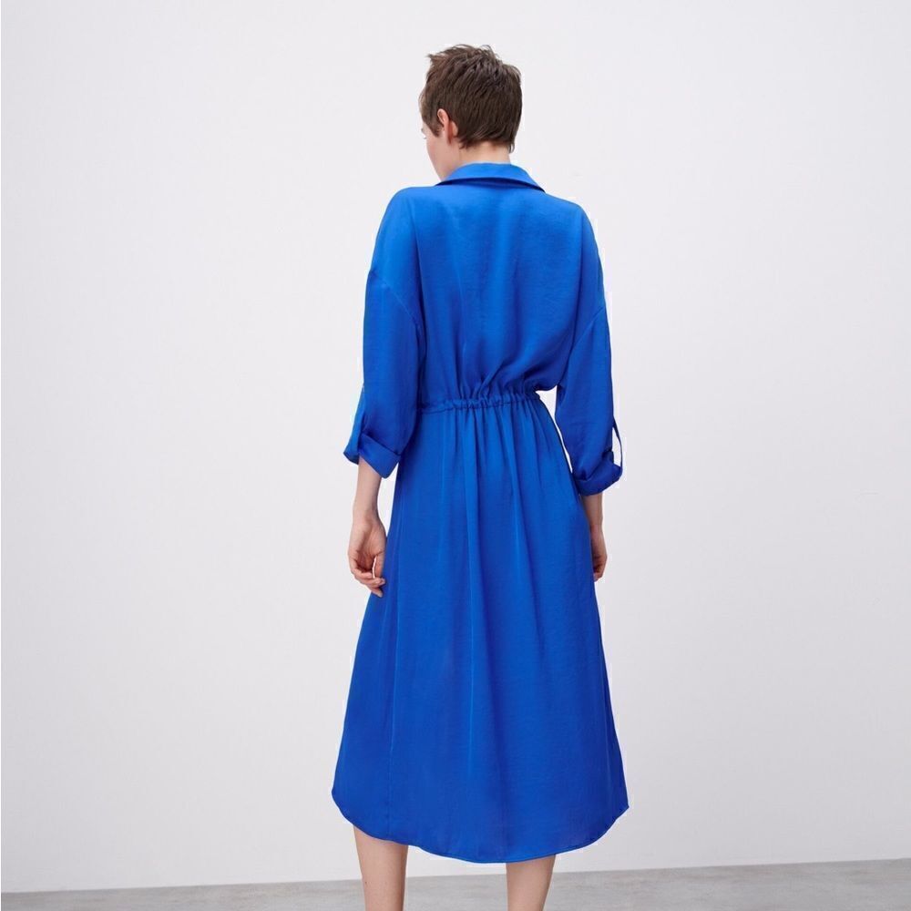 ZARA RUCHED SATIN EFFECT DRESS - Picture 7 of 10